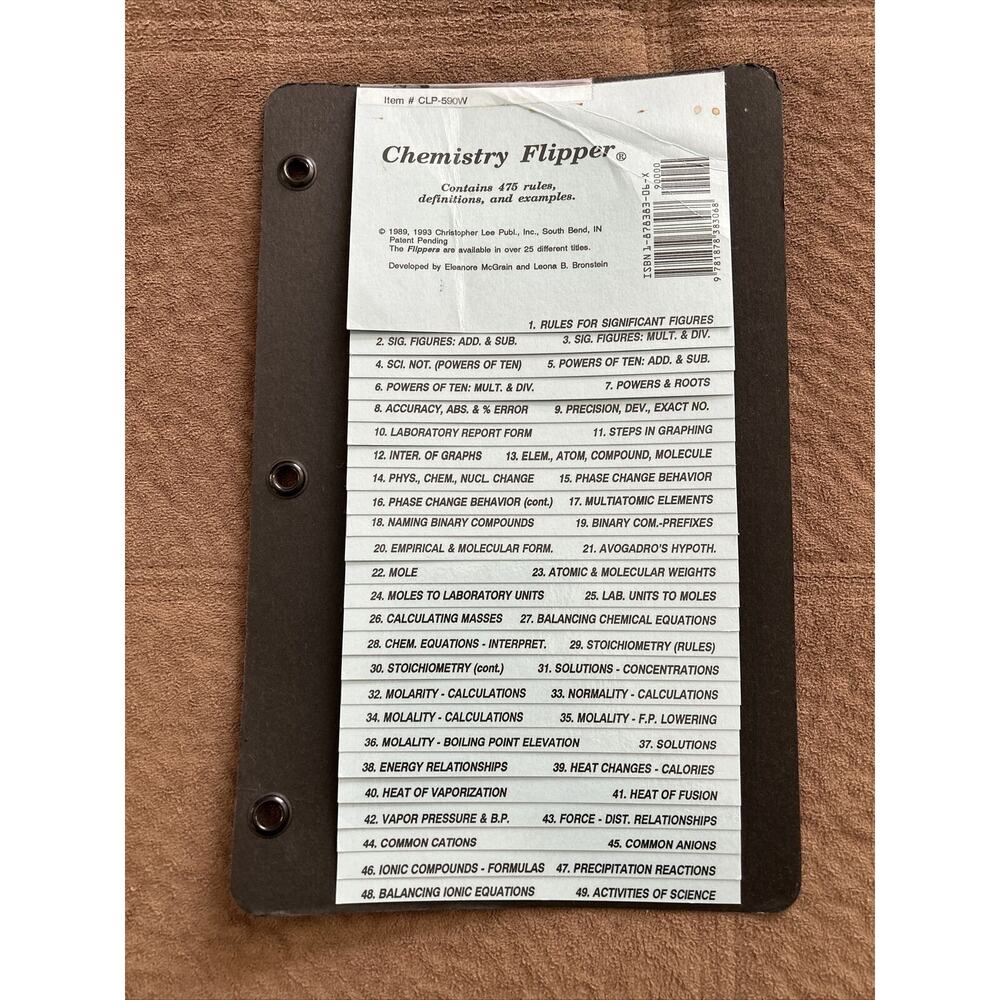 CHEMISTRY FLIPPER FLIP UP GUIDE REFERENCE By Christopher Lee Very Good Condition